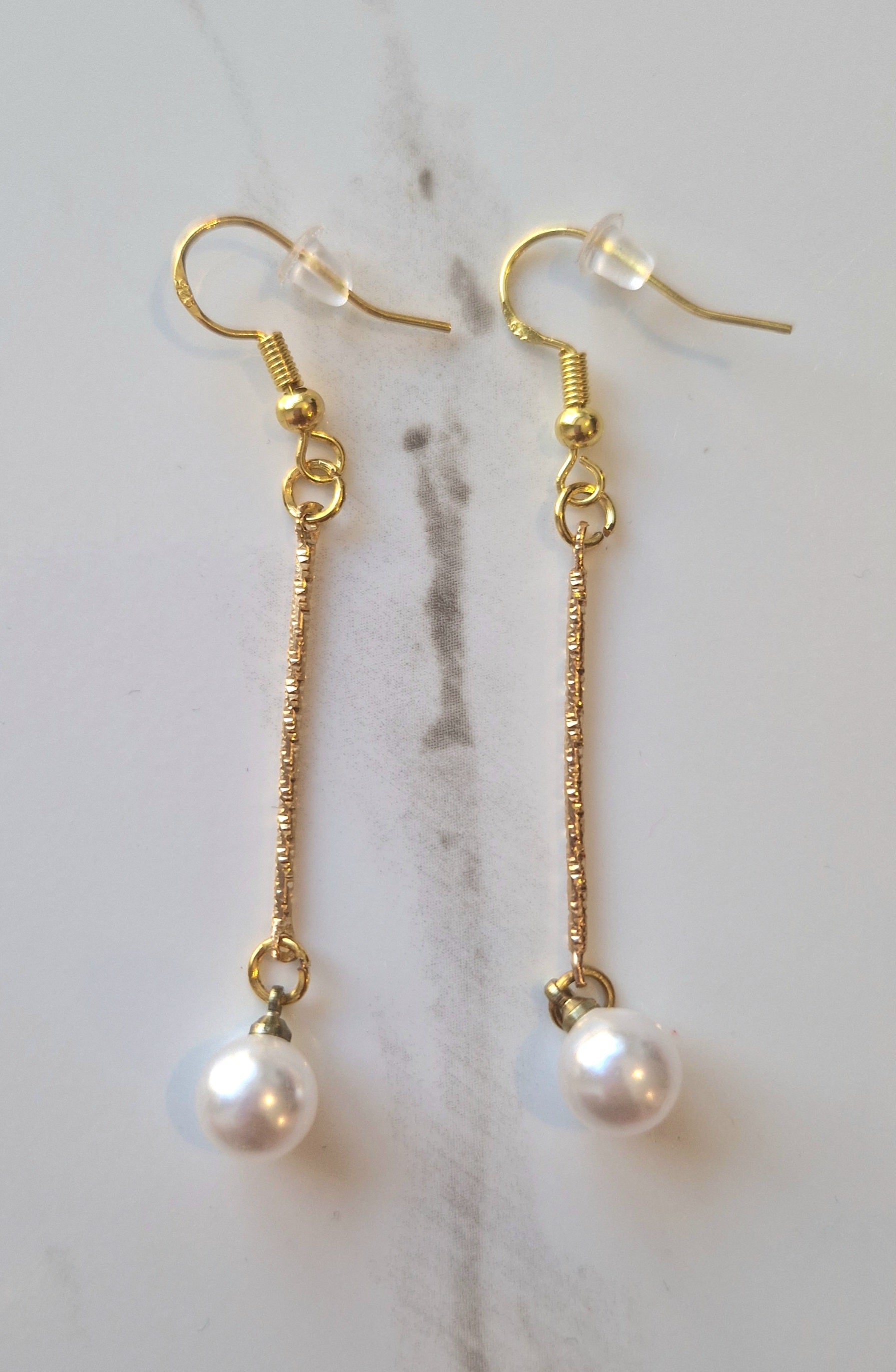 Gold Faux Pearl Drop Earrings