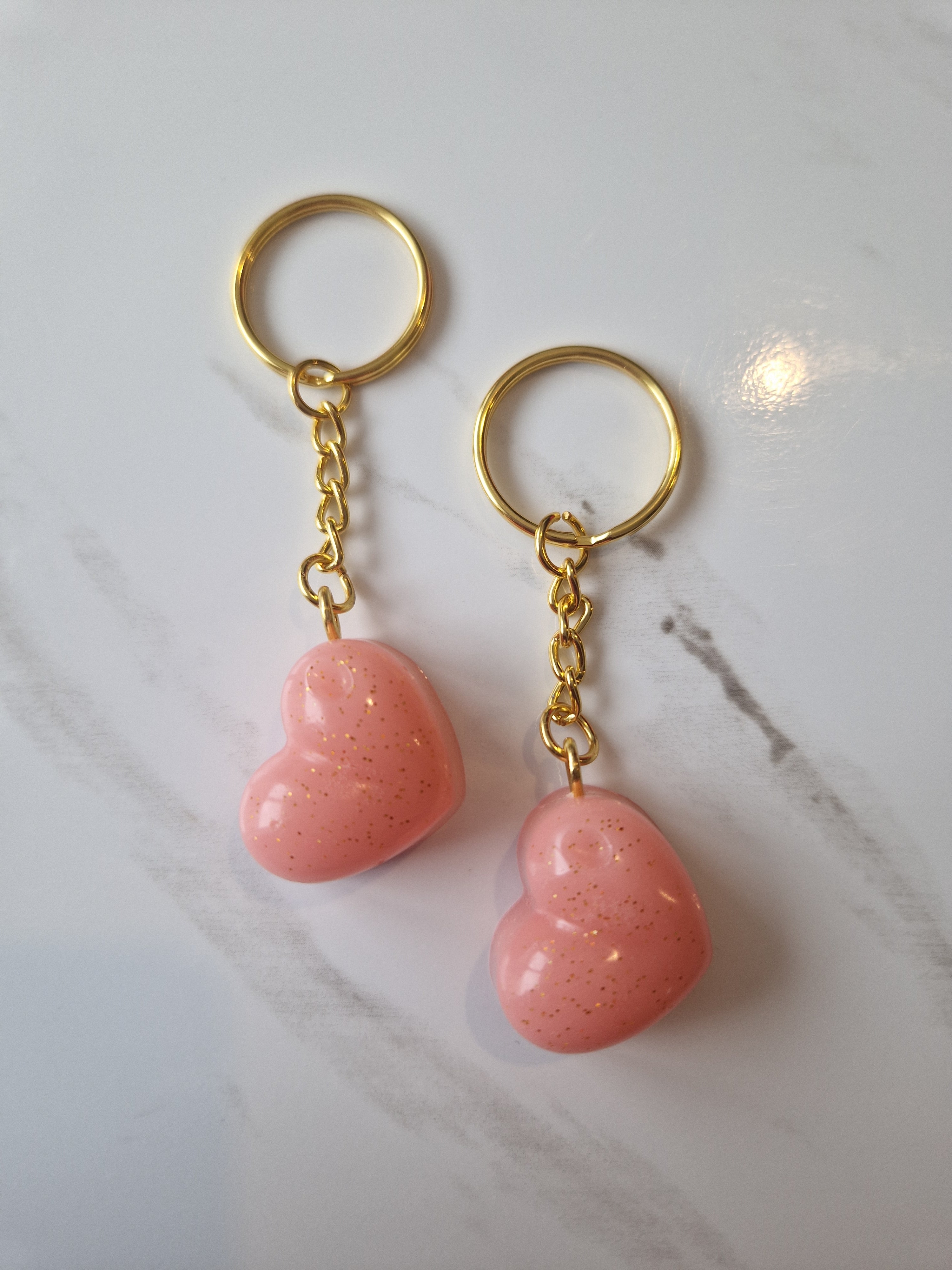 Pink Sparkly Resin Heart Keychain