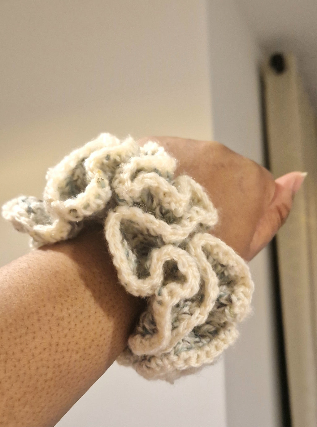 Chunky Crochet Scrunchie Green And Cream