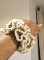 Chunky Crochet Scrunchie Green And Cream