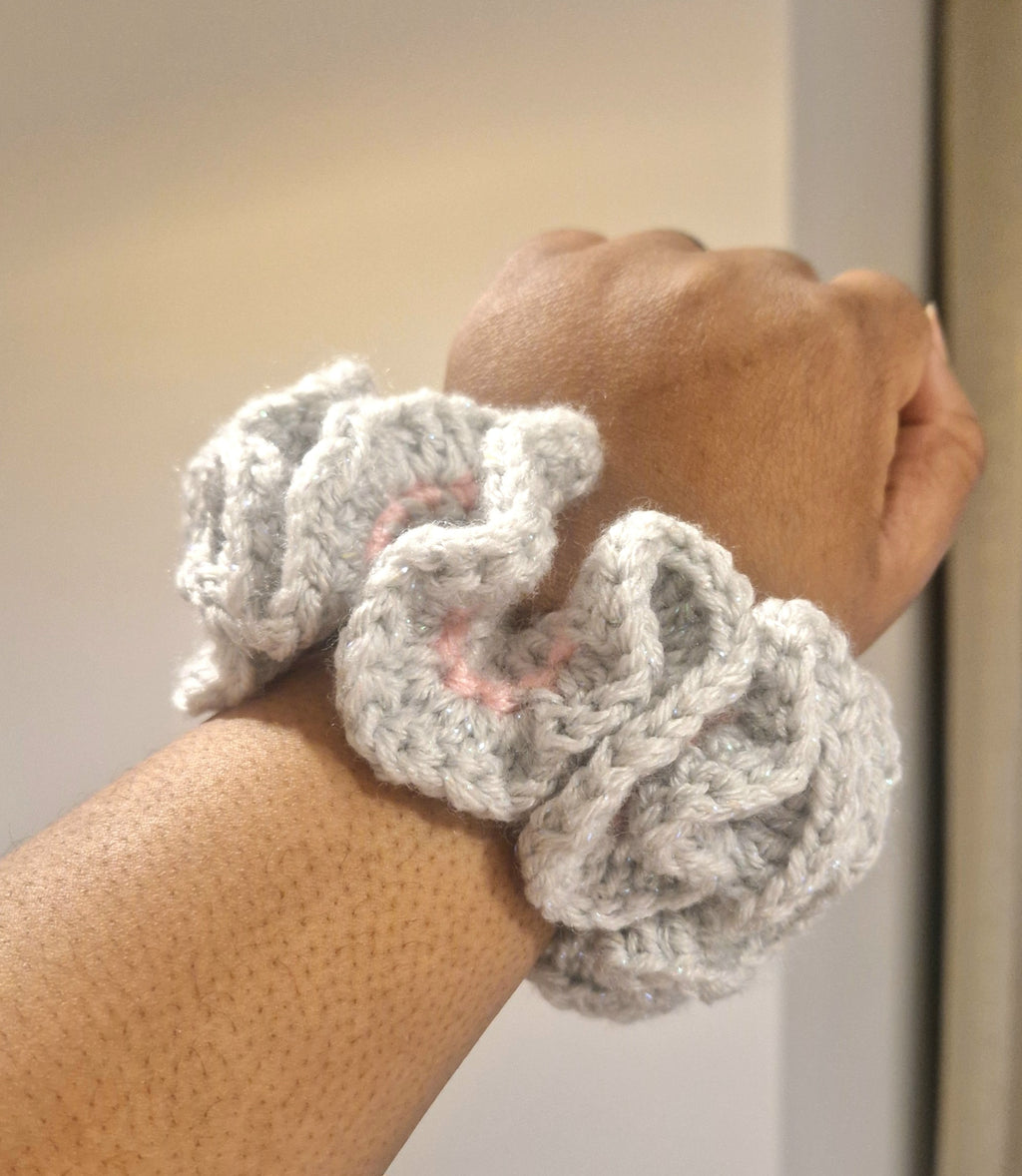 Cute Chunky Crochet Scrunchie Grey and Pink