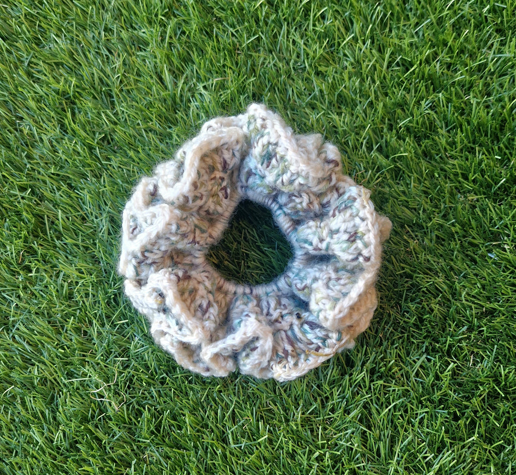 Chunky Crochet Scrunchie Green And Cream