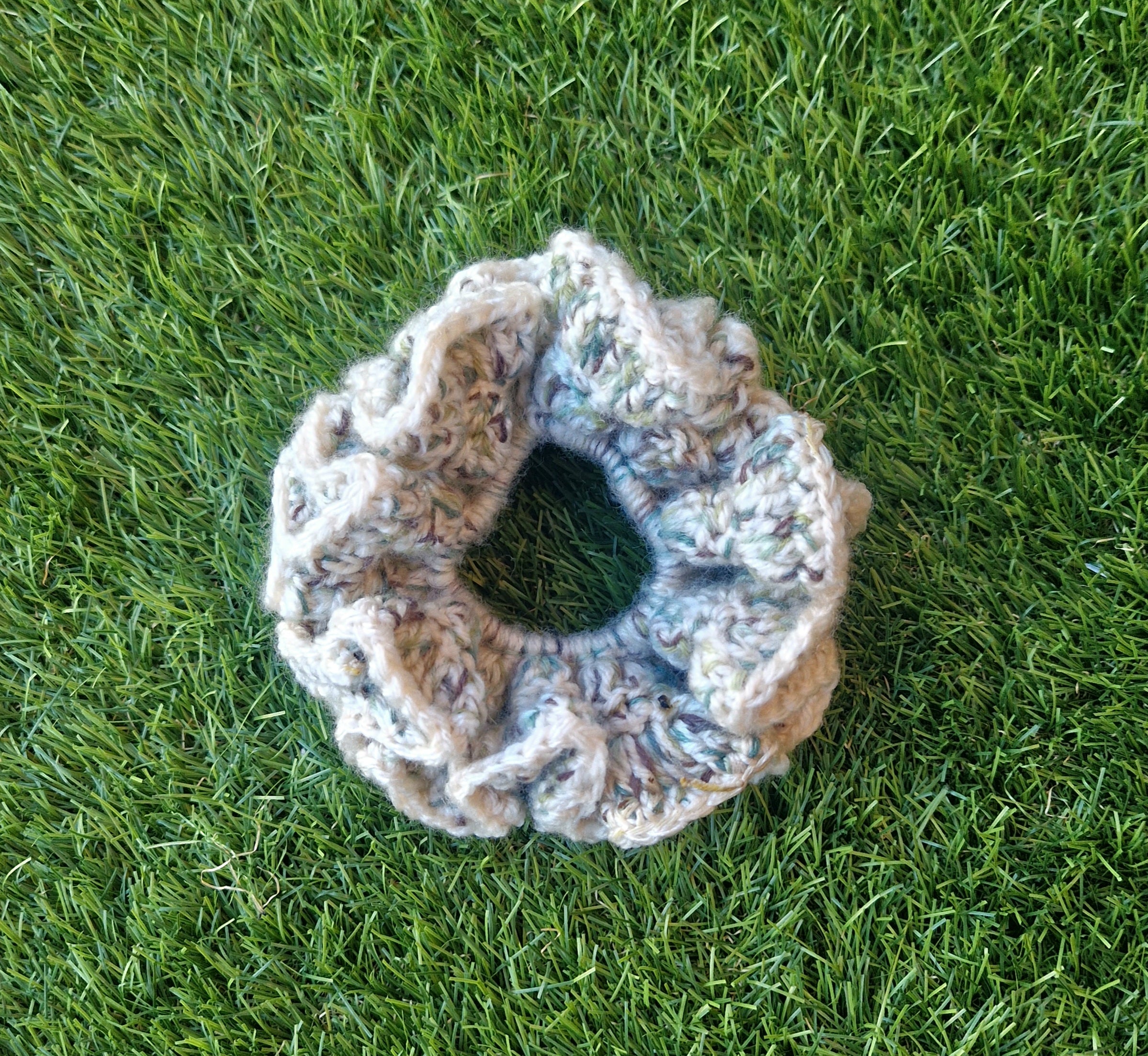 Chunky Crochet Scrunchie Green And Cream