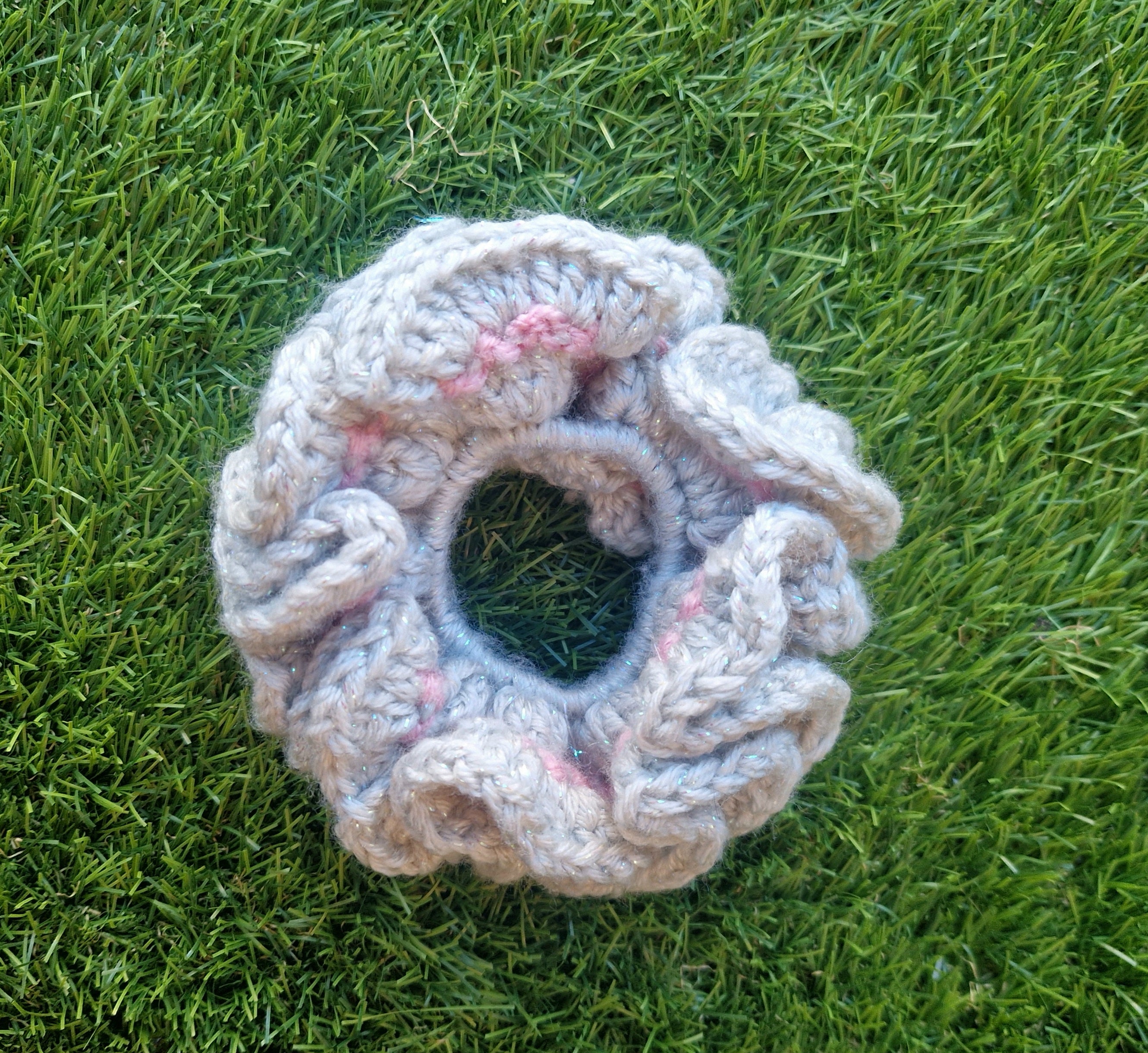 Cute Chunky Crochet Scrunchie Grey and Pink