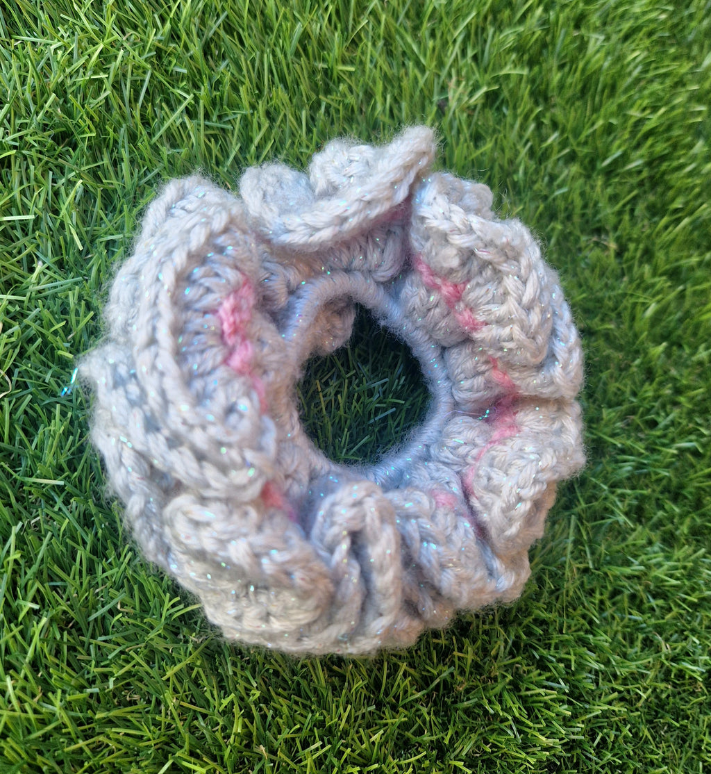 Cute Chunky Crochet Scrunchie Grey and Pink
