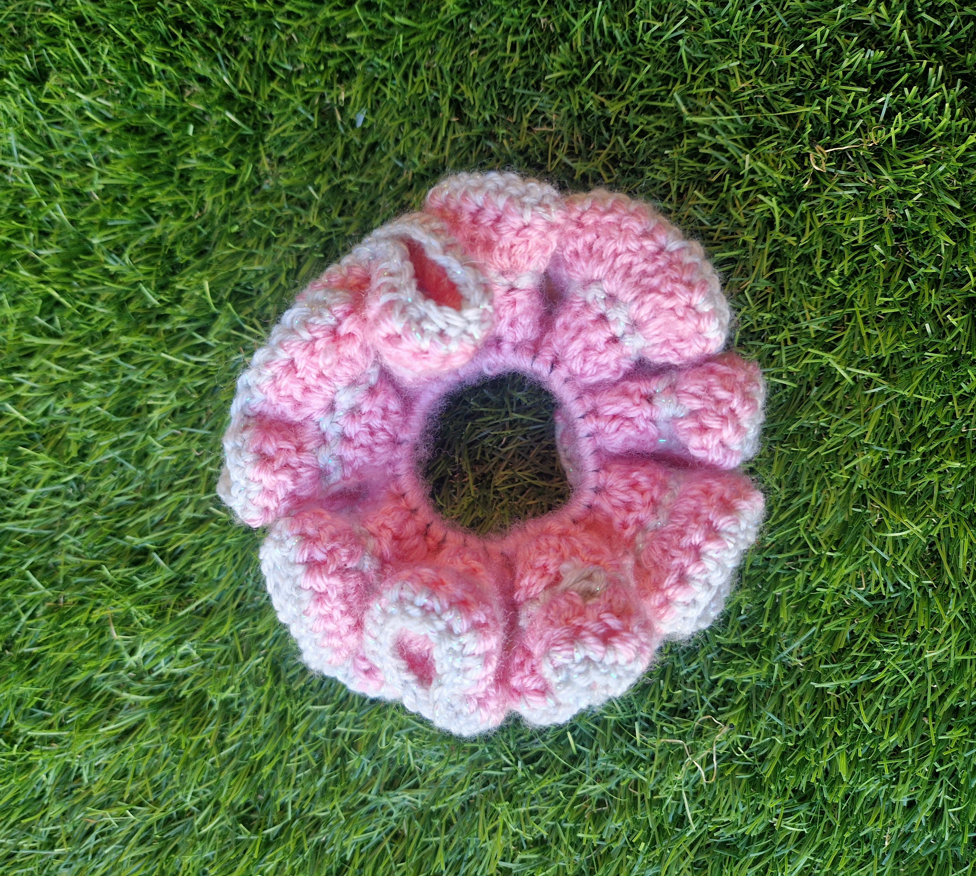 Cute Chunky Crochet Scrunchie Pink and Grey