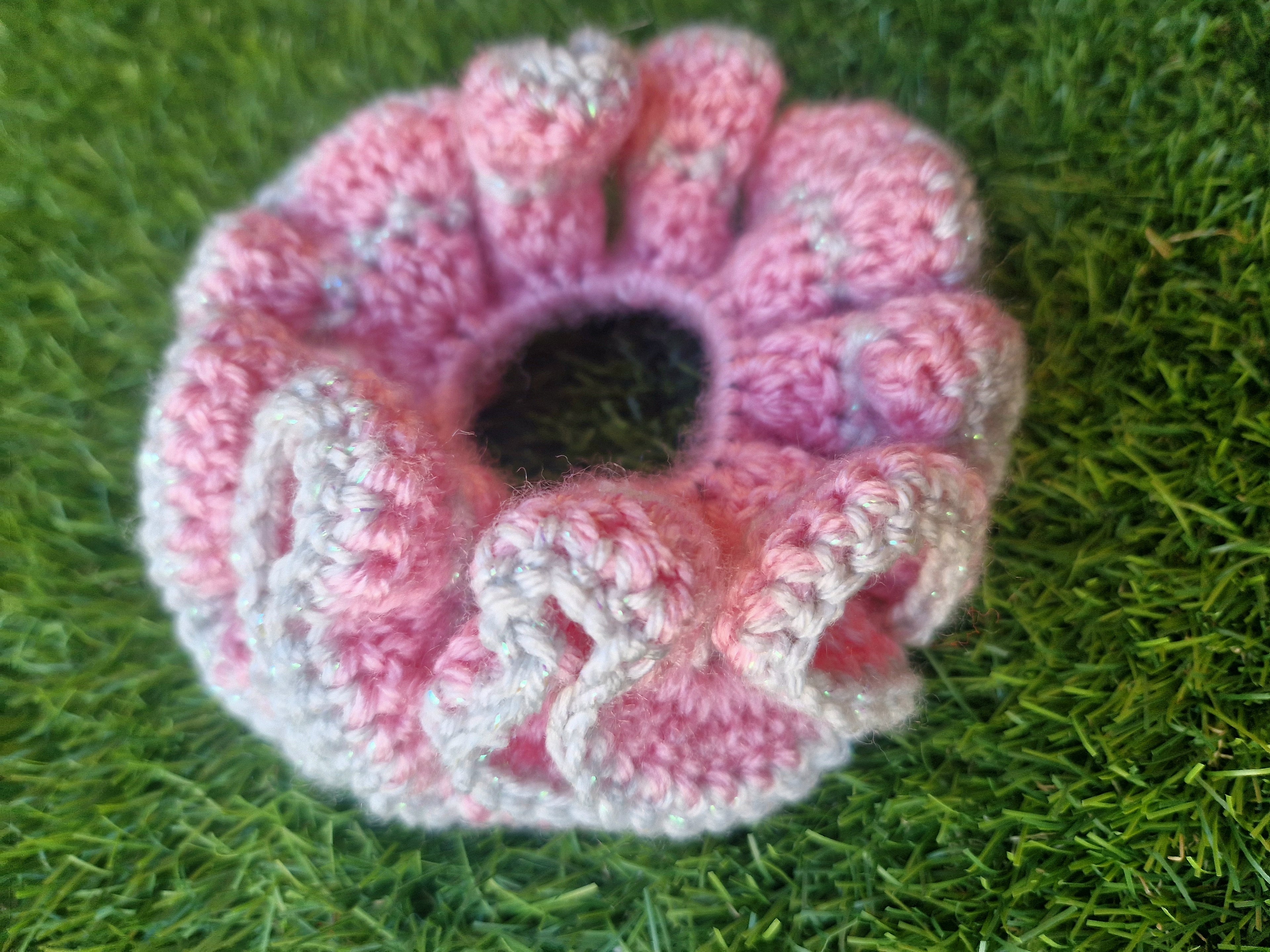 Cute Chunky Crochet Scrunchie Pink and Grey