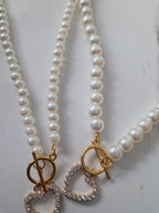 Faux Pearl Necklace With Heart Charm