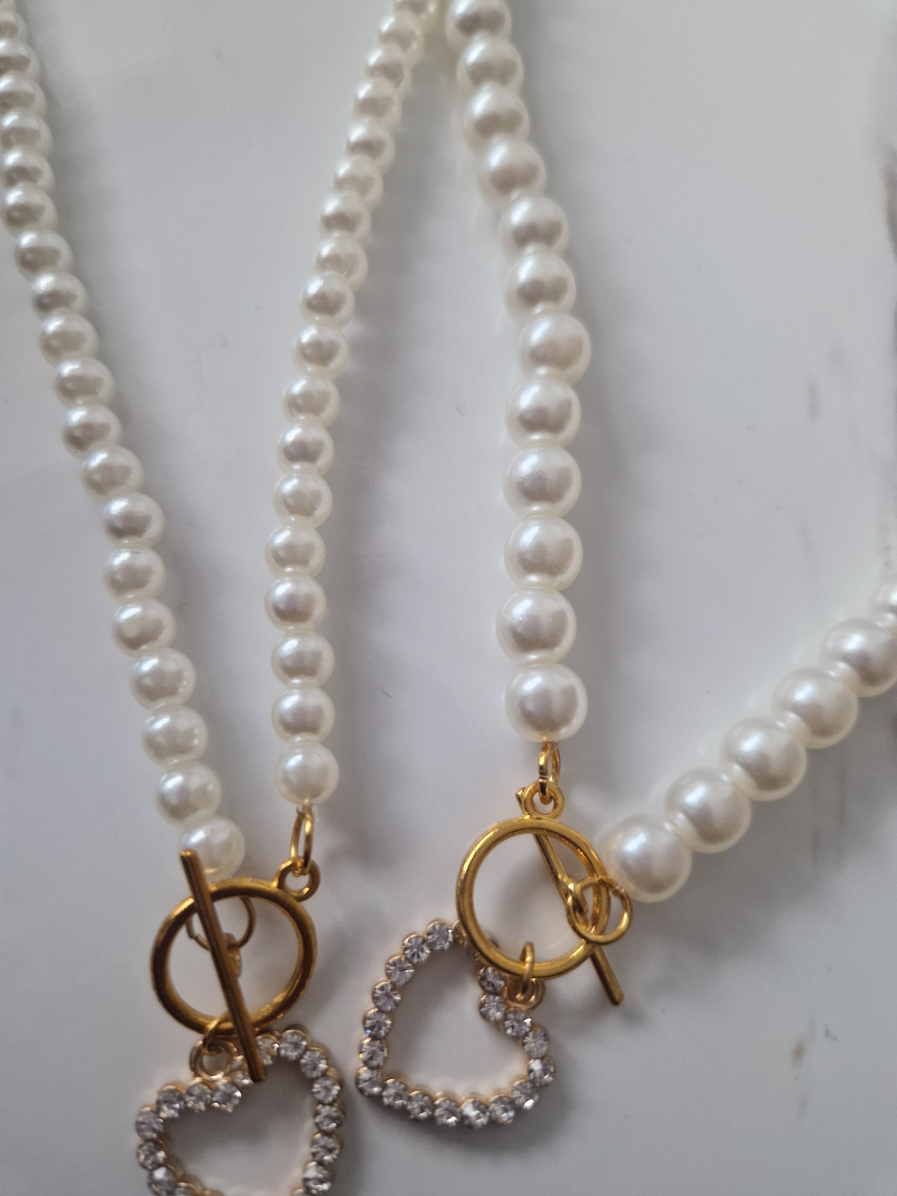 Faux Pearl Necklace With Heart Charm