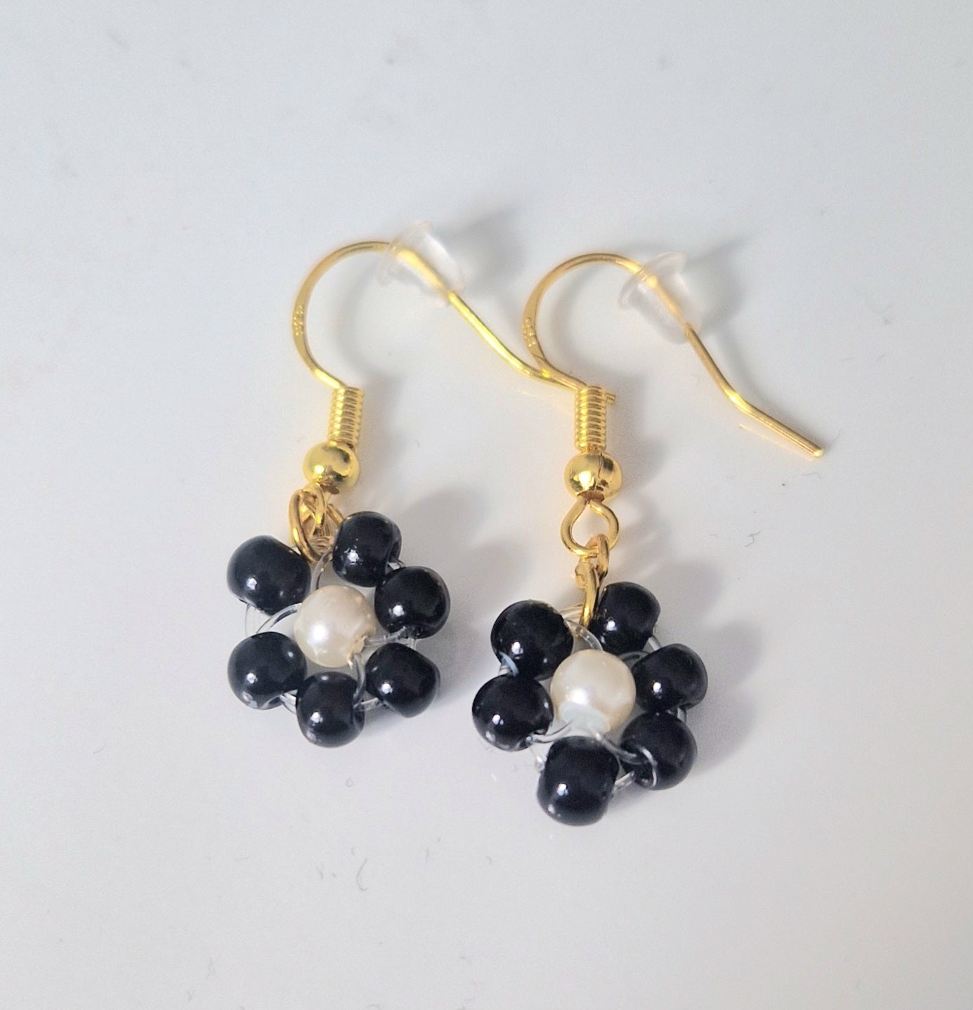 Black Floral Beaded Earrings