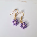 Dark Purple Beaded Floral Earrings