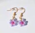 Purple Beaded Floral Earrings