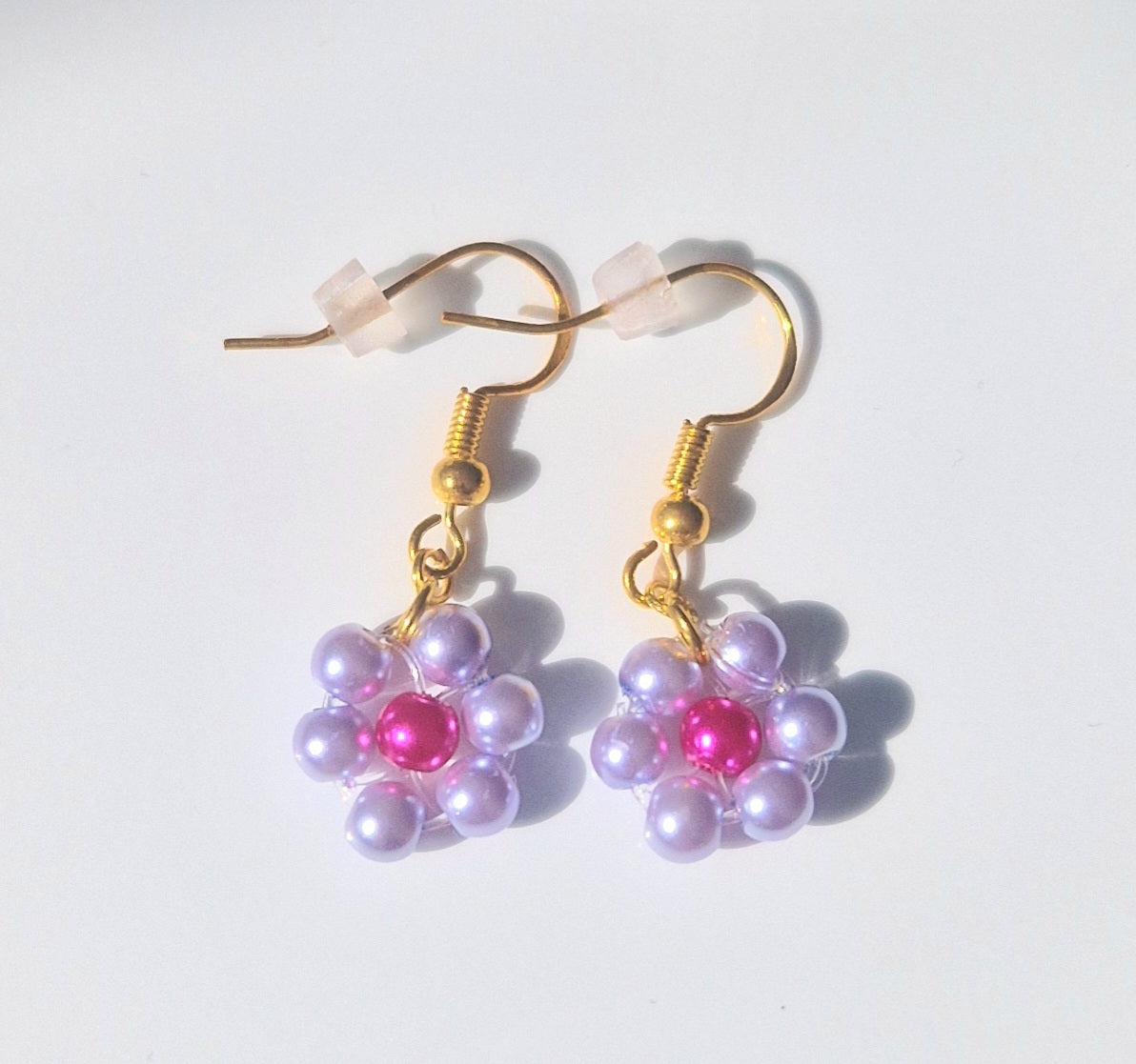 Purple Beaded Floral Earrings