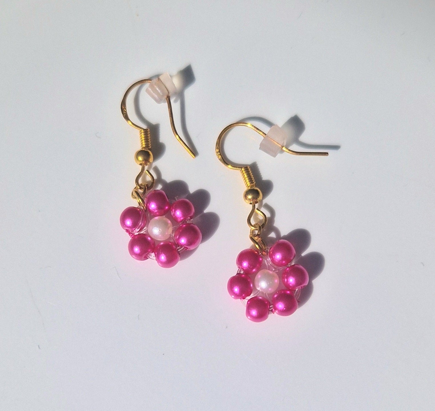 Cute Pink Floral Beaded Earrings