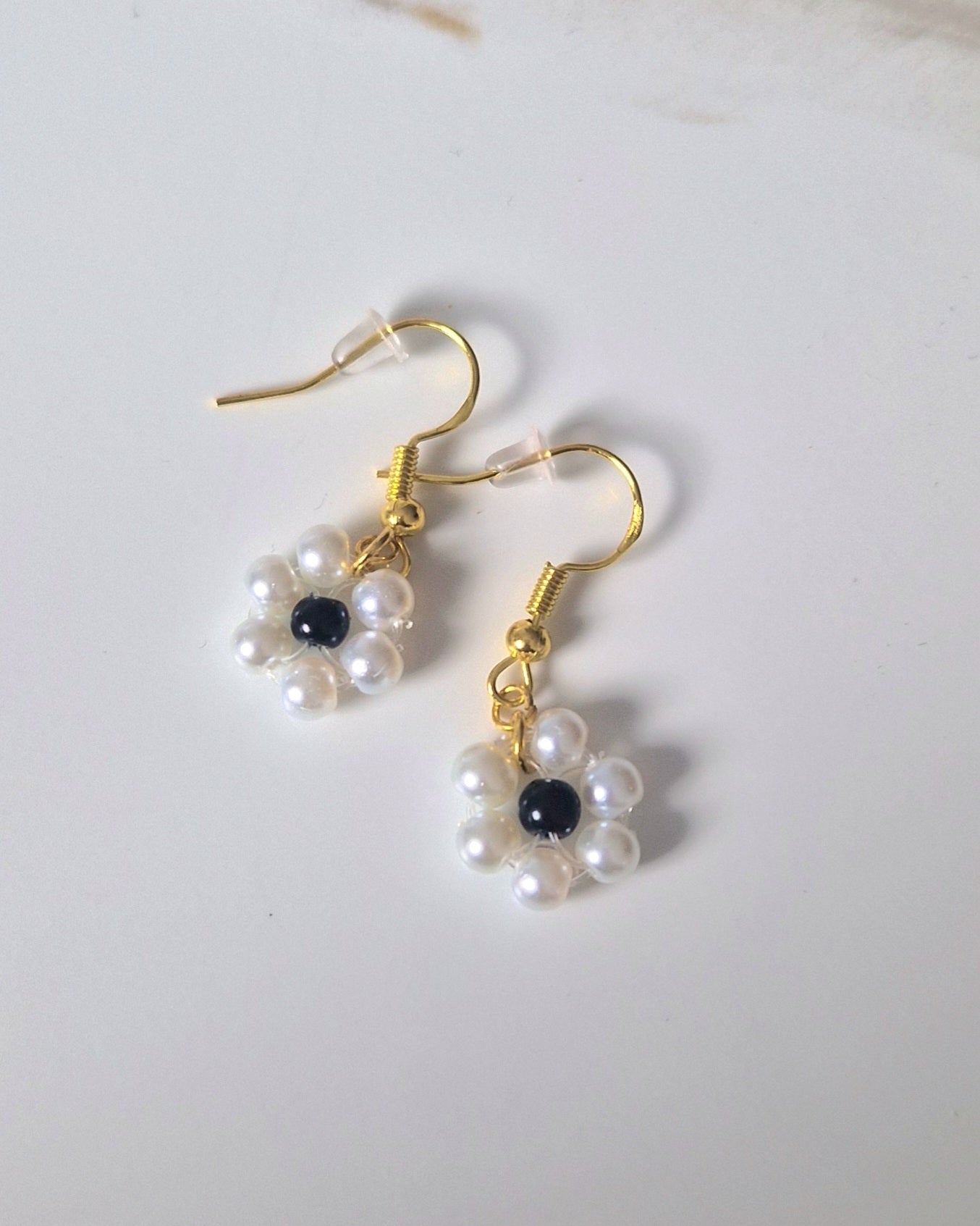 White Floral Beaded Earrings