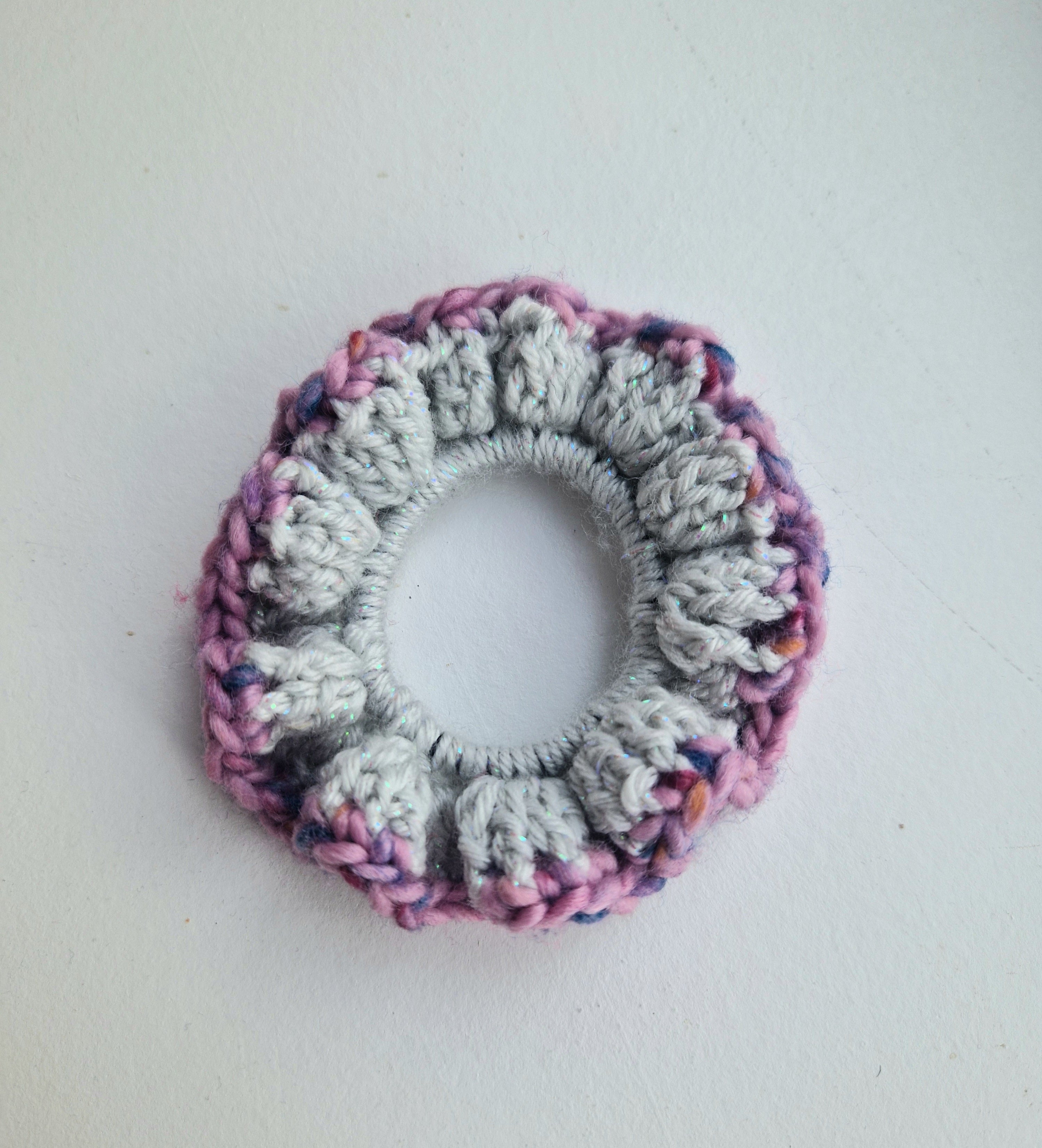 Small Grey Sparkly  Crochet Scrunchie