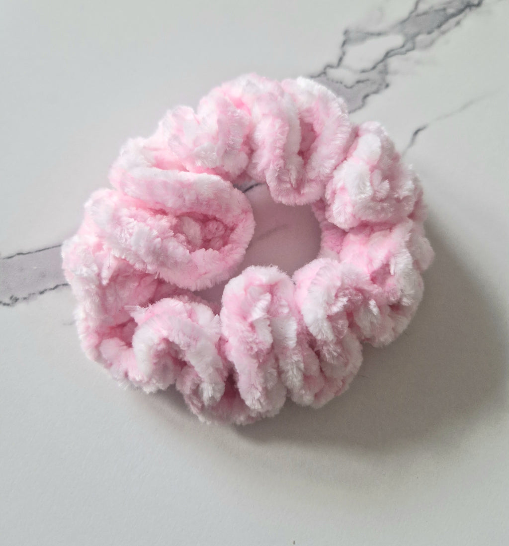 Fluffy Crochet Scrunchie Pink and White