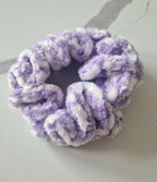 Fluffy Crochet Scrunchie Purple and white