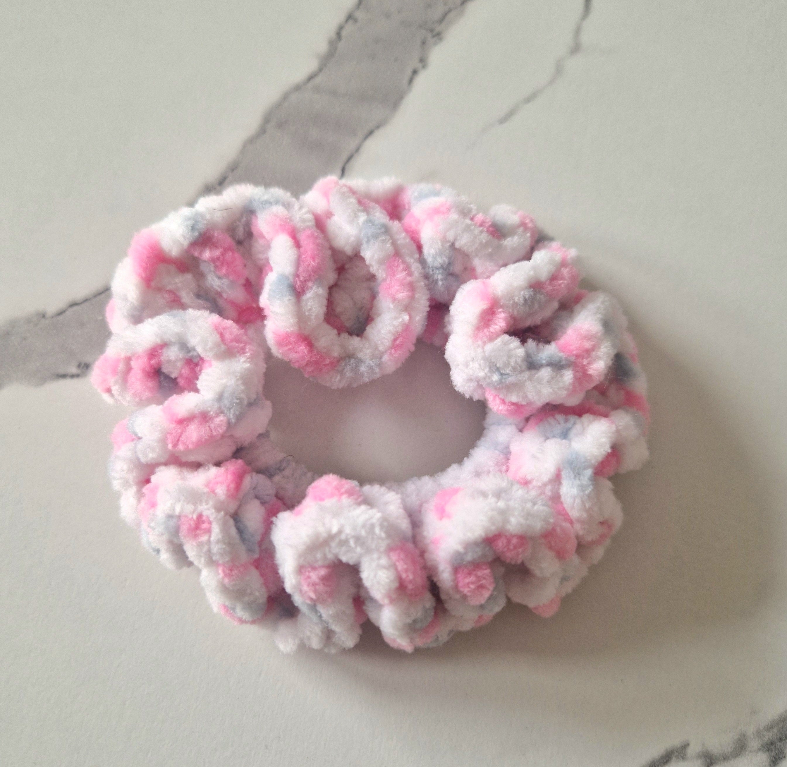 Fluffy Crochet Scrunchie Pink Multicoloured