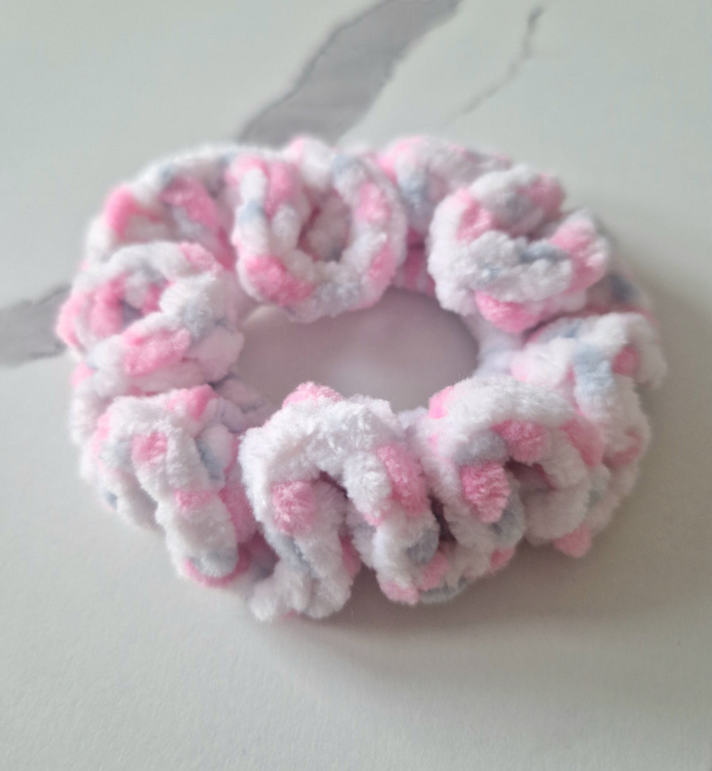 Fluffy Crochet Scrunchie Pink Multicoloured