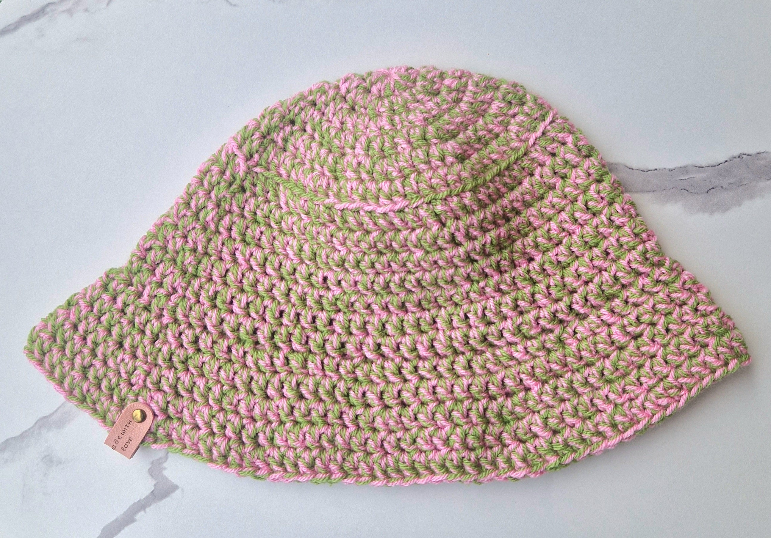90's Inspired Green and Pink Crochet Bucket Hat