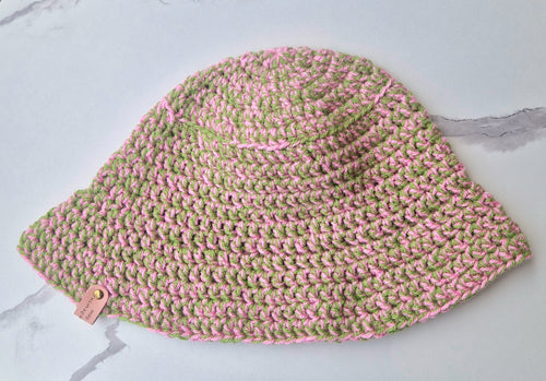 90's Inspired Green and Pink Crochet Bucket Hat