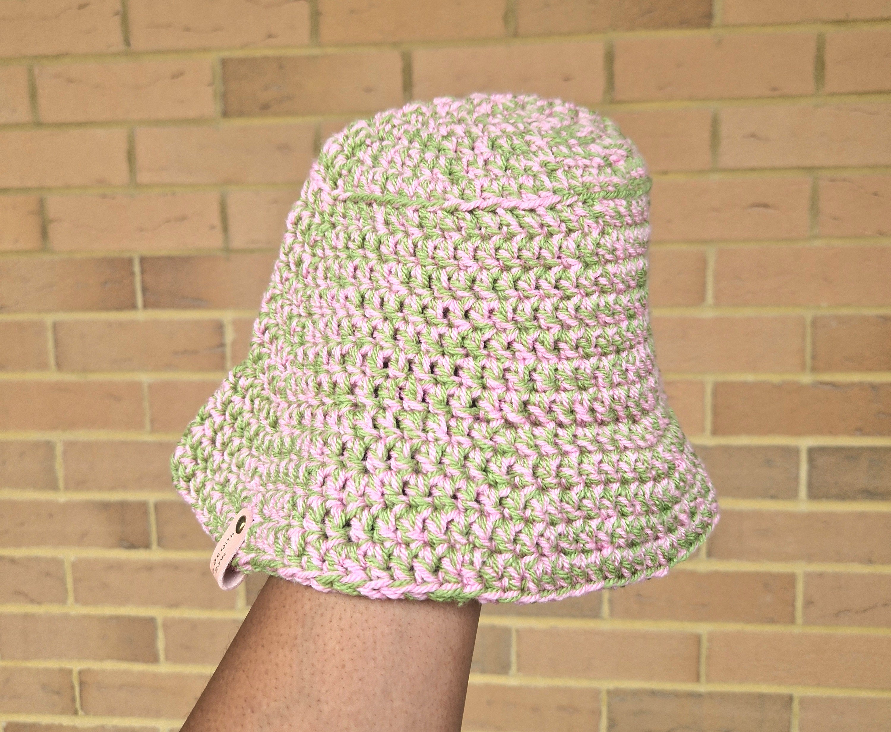 90's Inspired Green and Pink Crochet Bucket Hat
