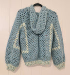 Blue Chunky Hooded Cardigan