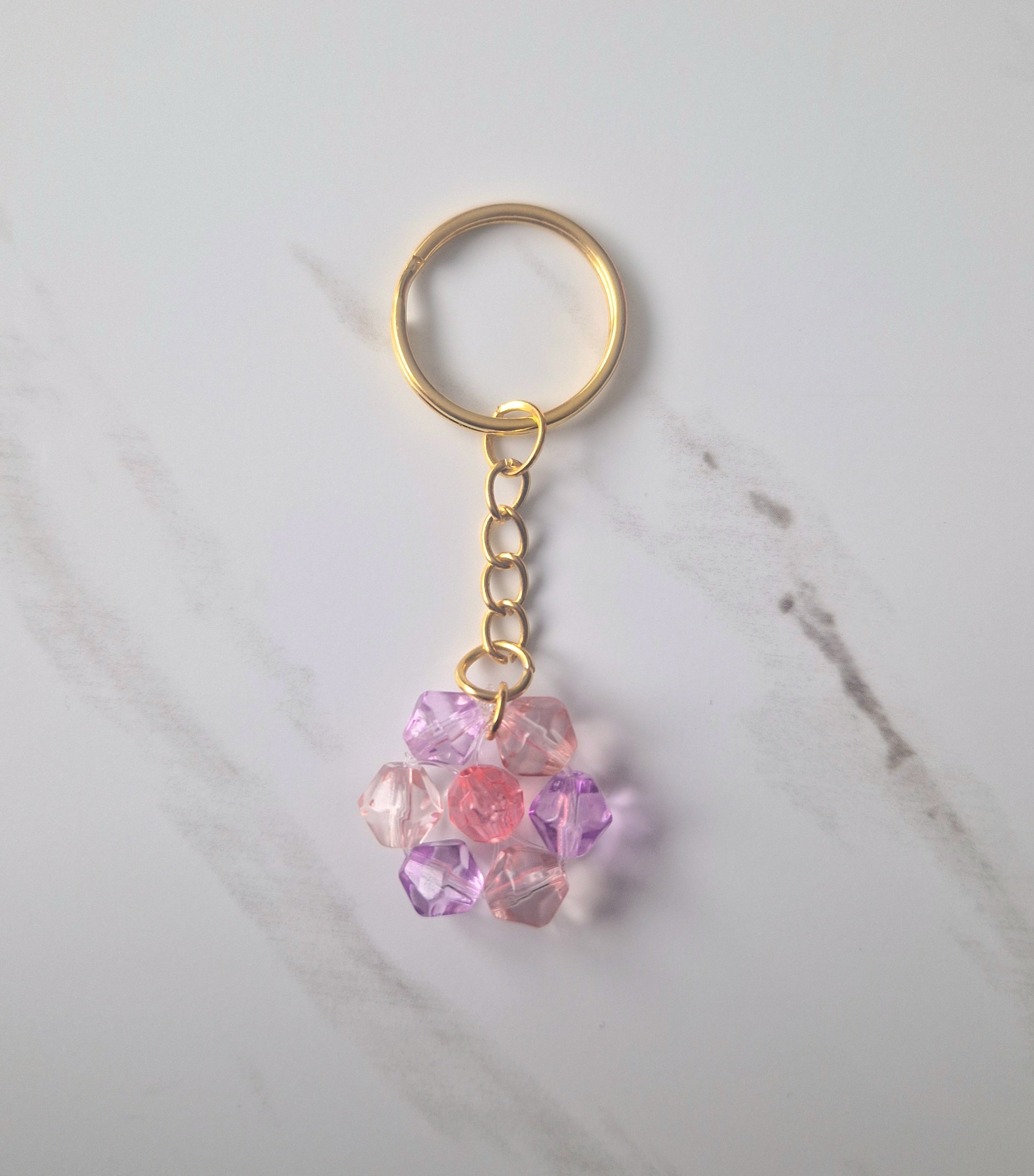 Purple Pink Flower Beaded Keychain Small
