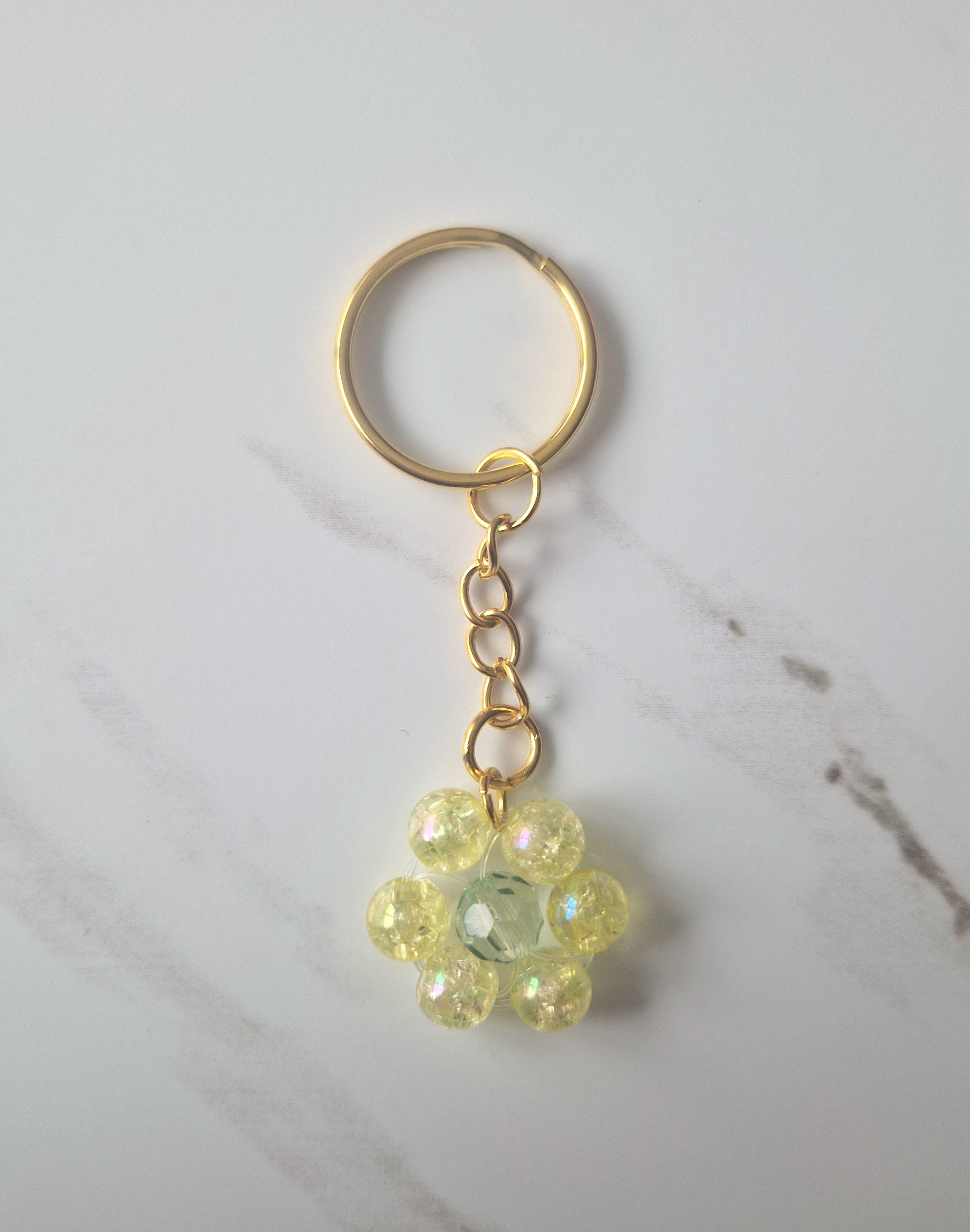 Cute Yellow Beaded Flower Keychain Small