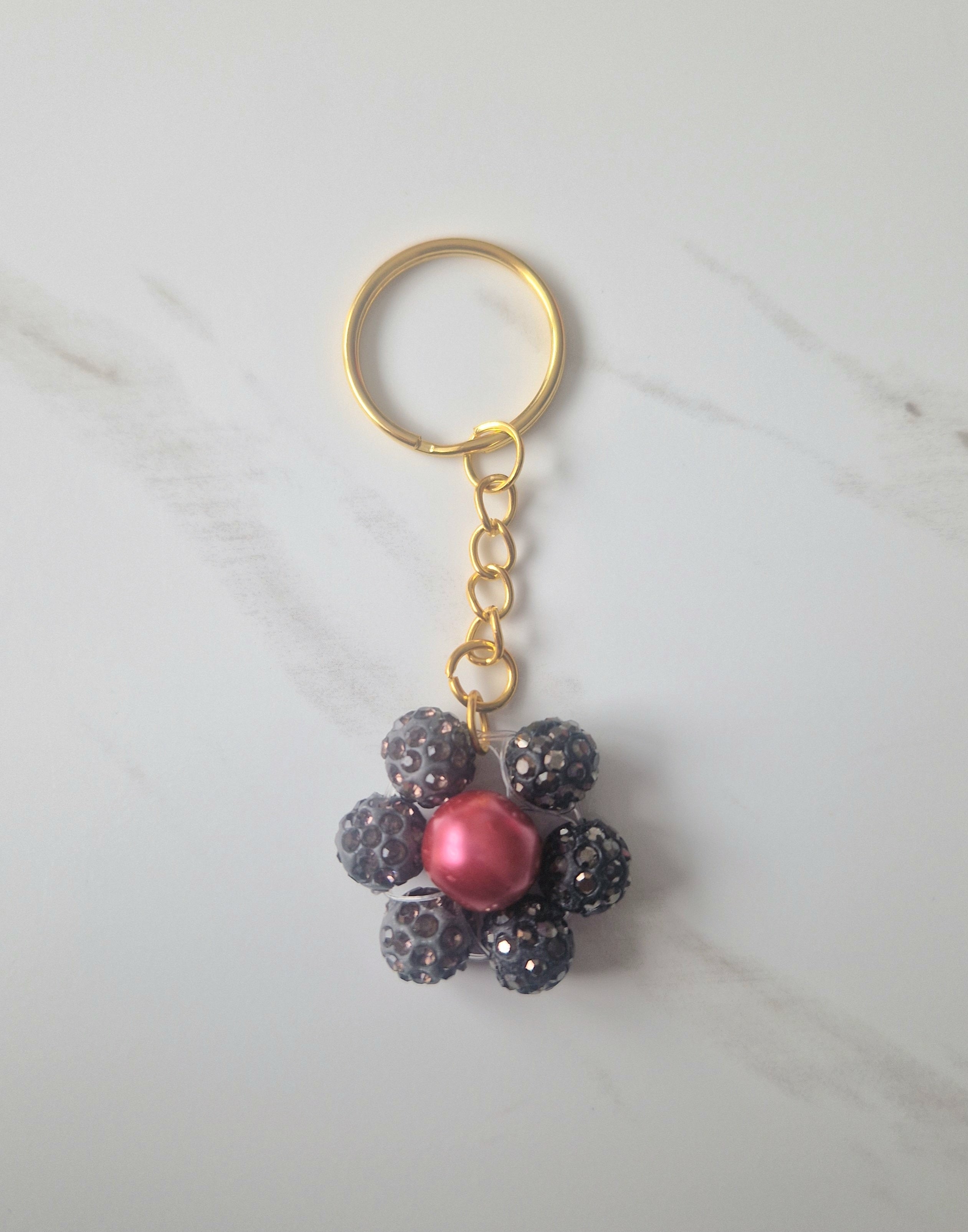 Sparkly Cute Flower Beaded Keychain Medium