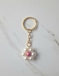 White Faux Pearl Beaded Flower Keychain Small