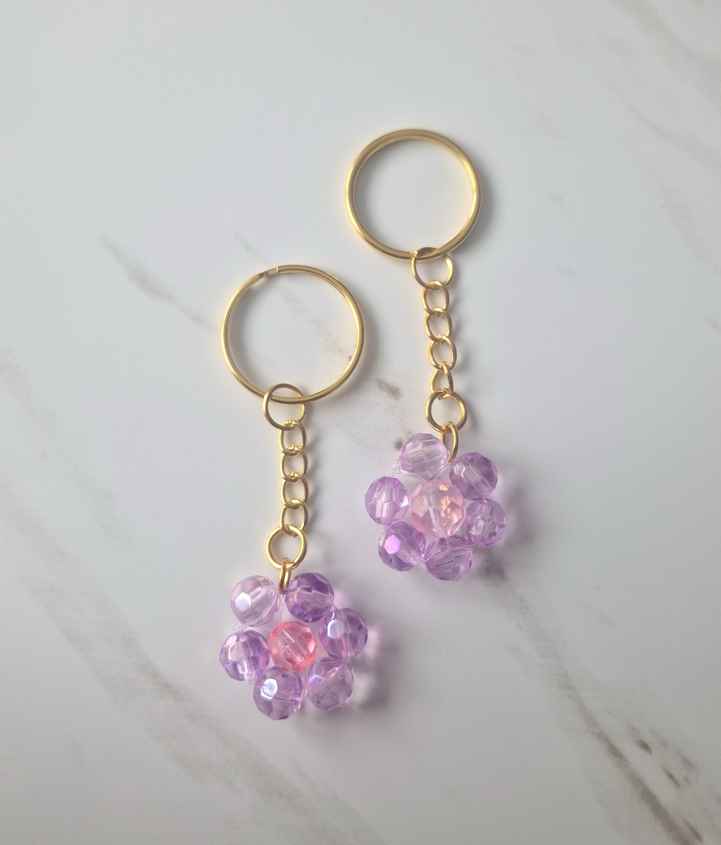 Purple Flower Beaded Keychain Small