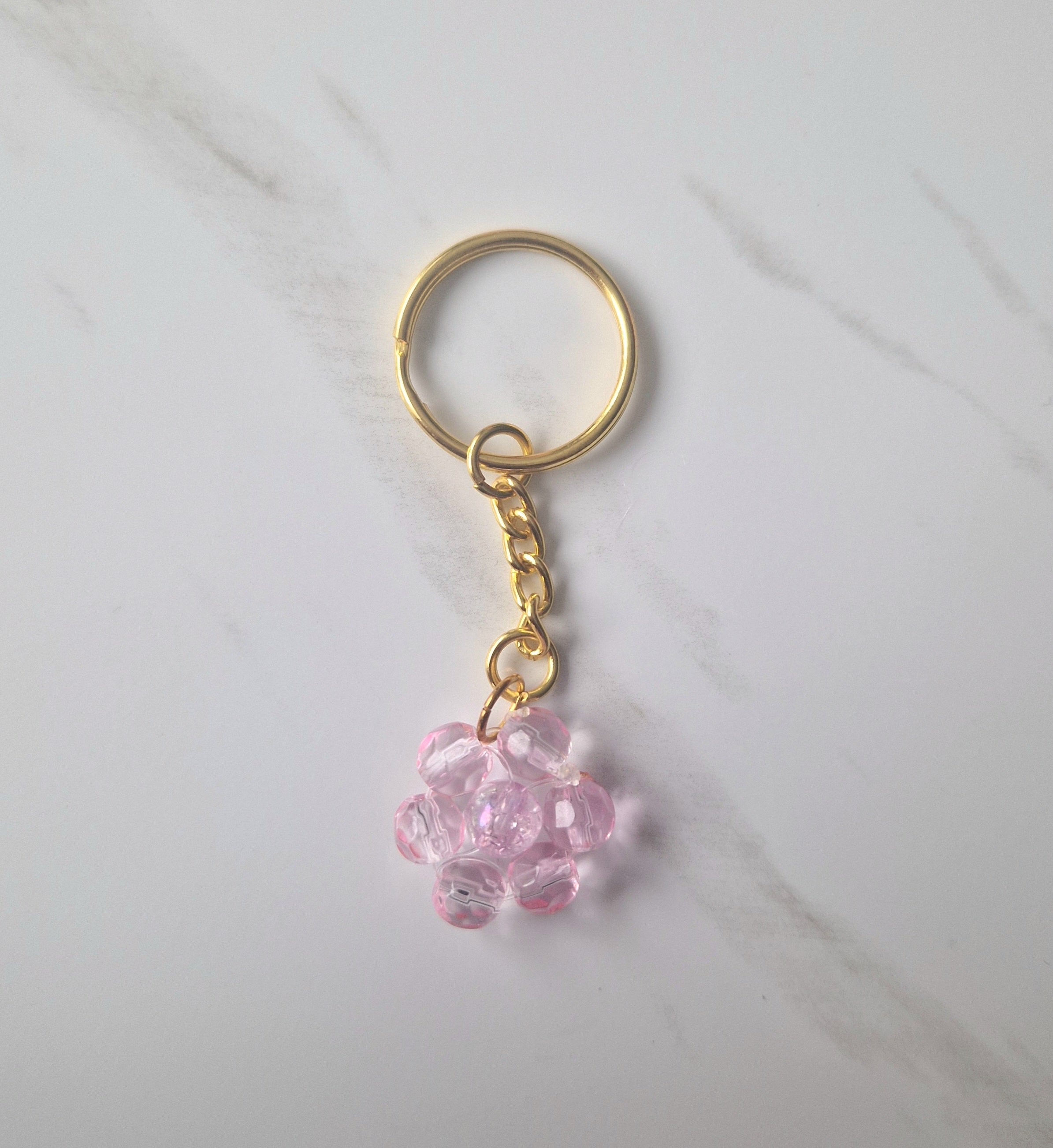 Cute Simple Pink Flower Beaded Keychain Small