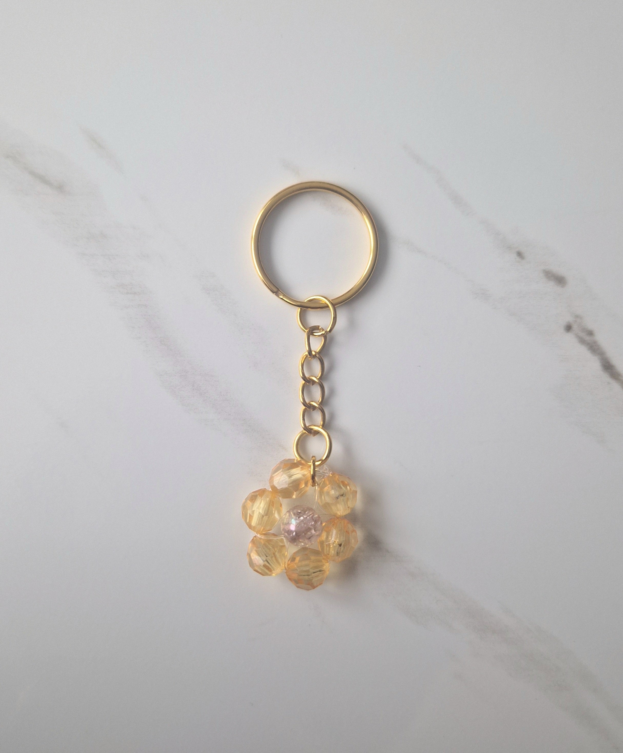 Orange Beaded Flower Keychain Small