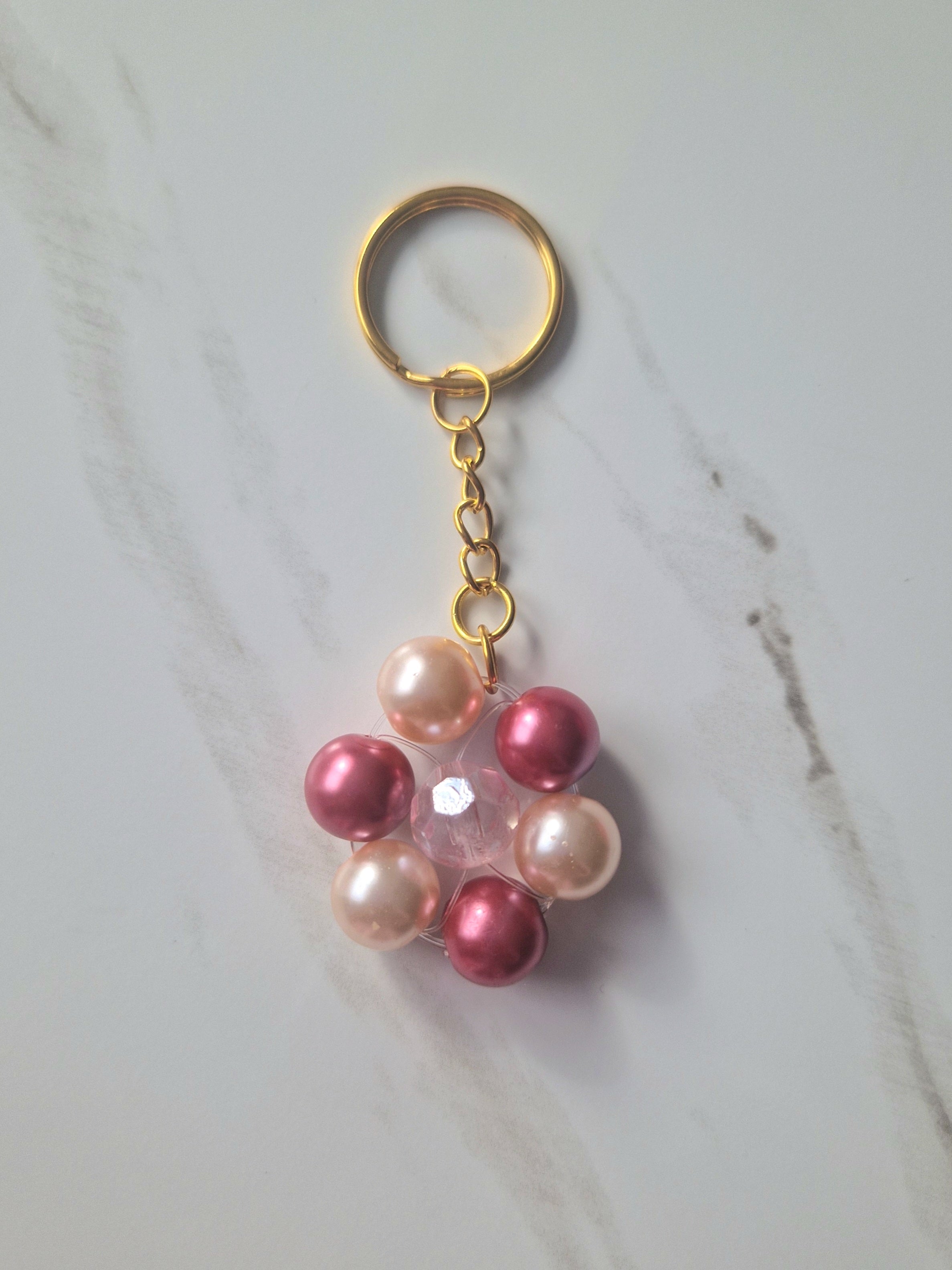 Faux Pearl Beaded Flower Keychain Large