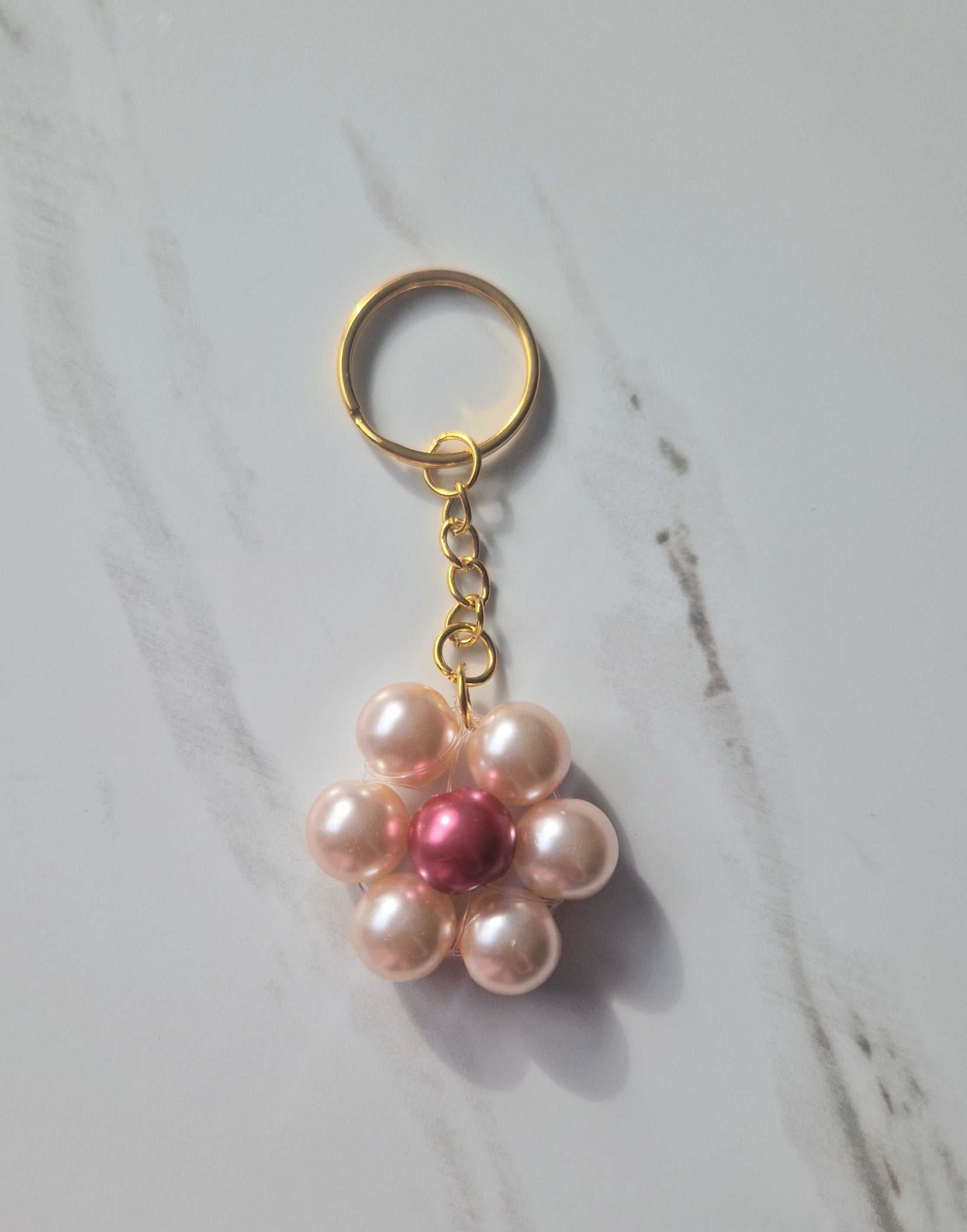 Faux Pearl Beaded Flower Keychains large