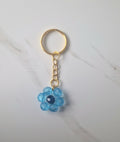 Blue Beaded Flower Keychain Small