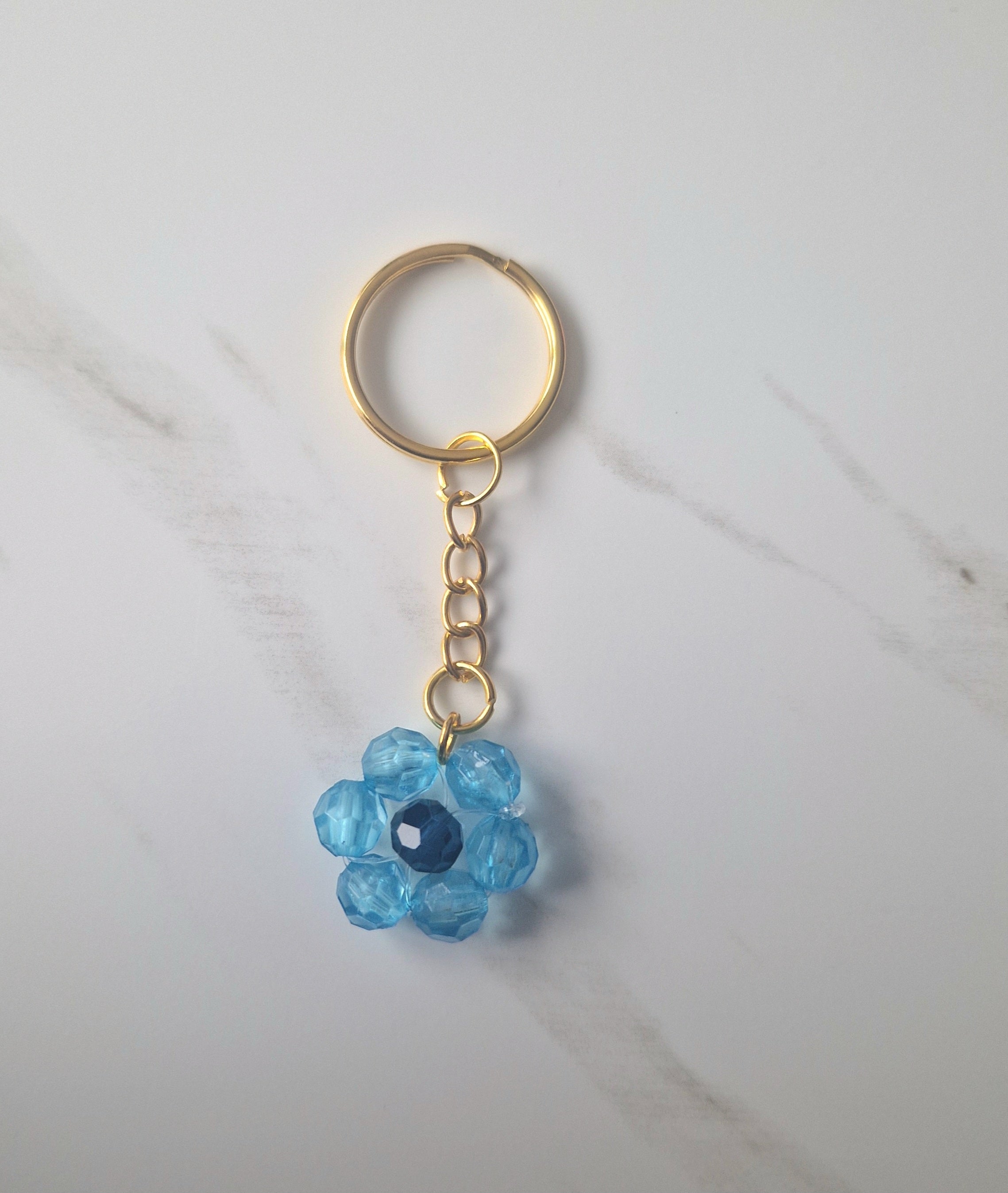 Blue Beaded Flower Keychain Small