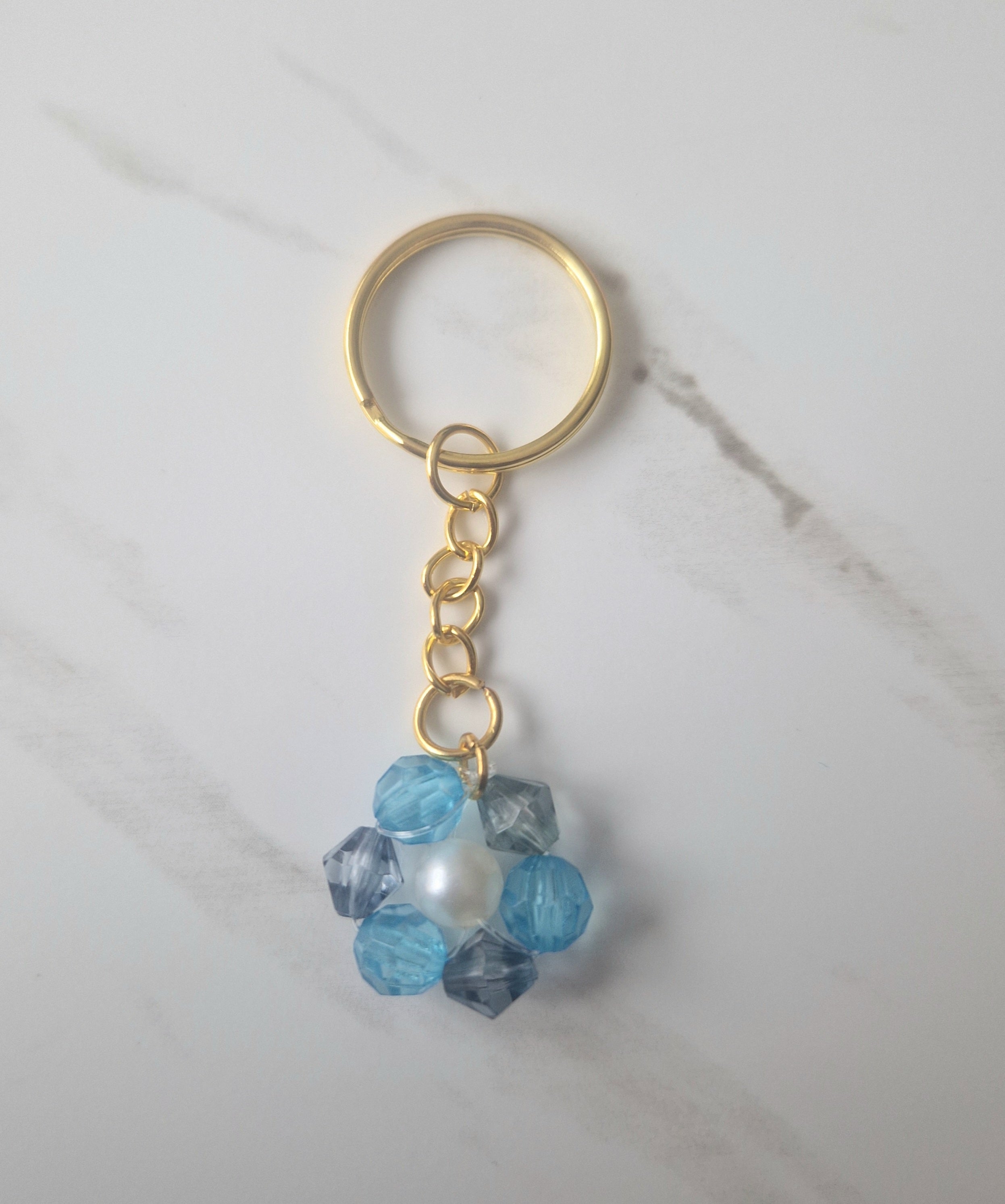 Blue Cute Beaded Flower Keychain Small