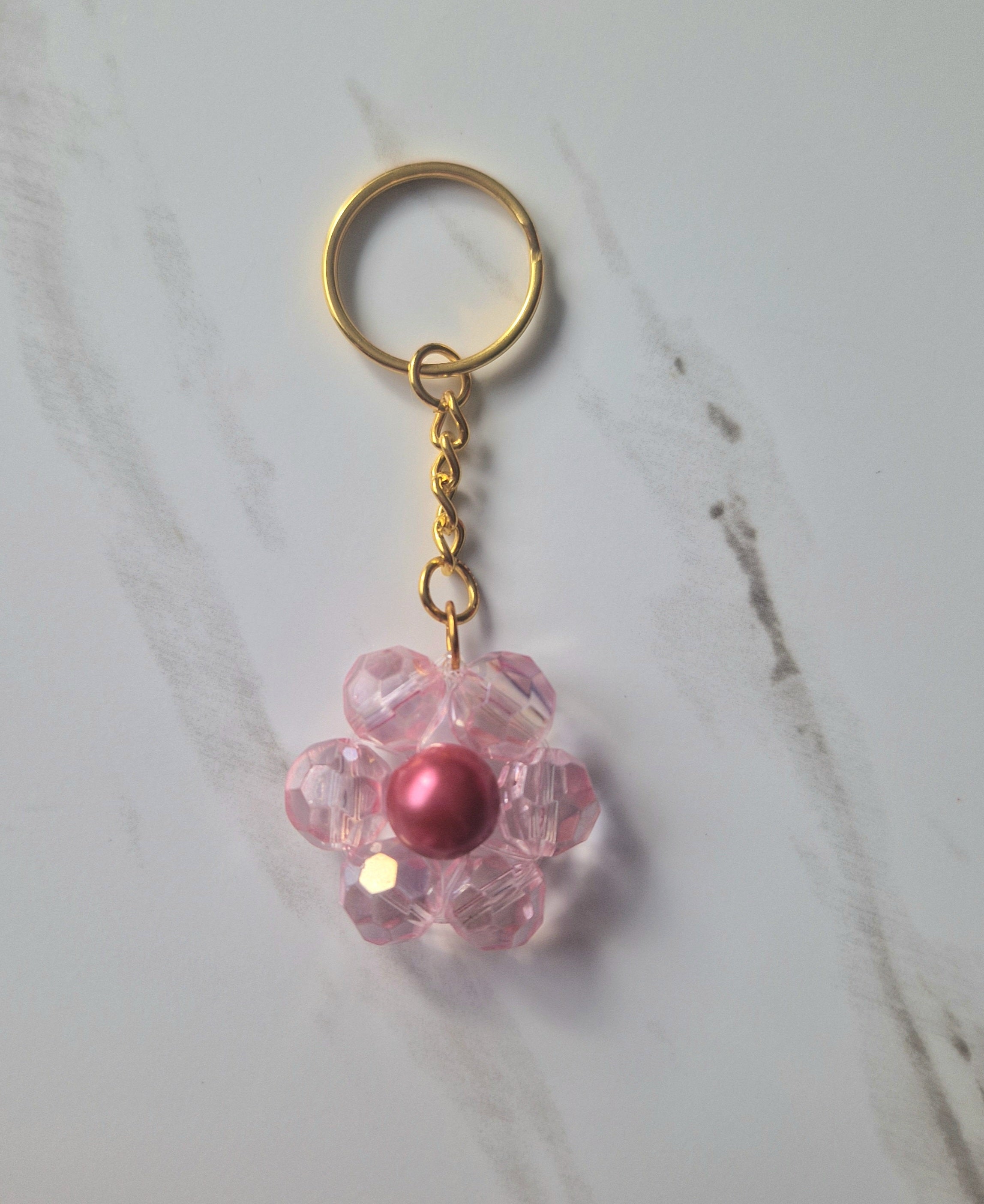 Faux Pearl Crystal Flower Keychain large