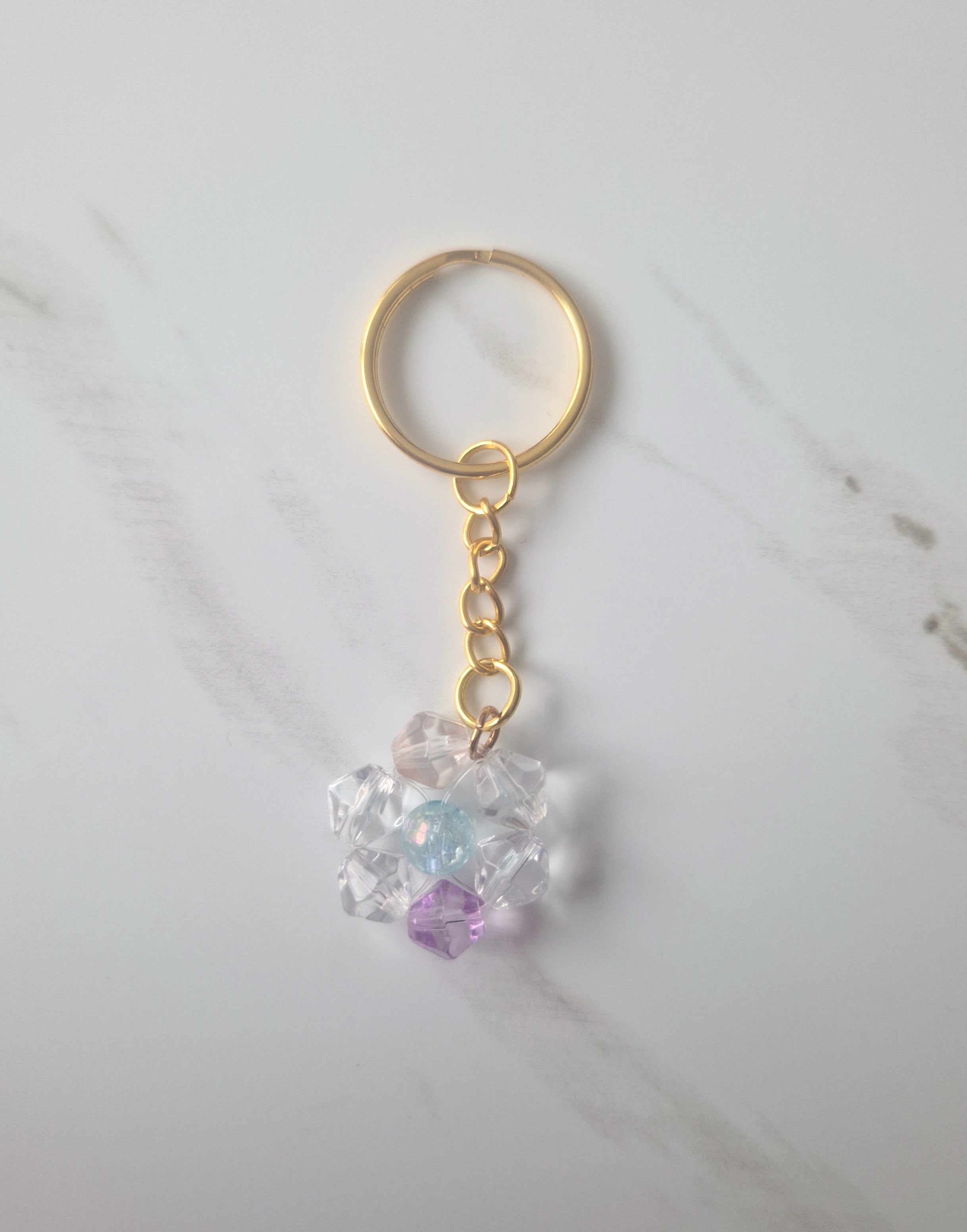 Unique Clear Multicoloured Beaded Flower Keychain Small