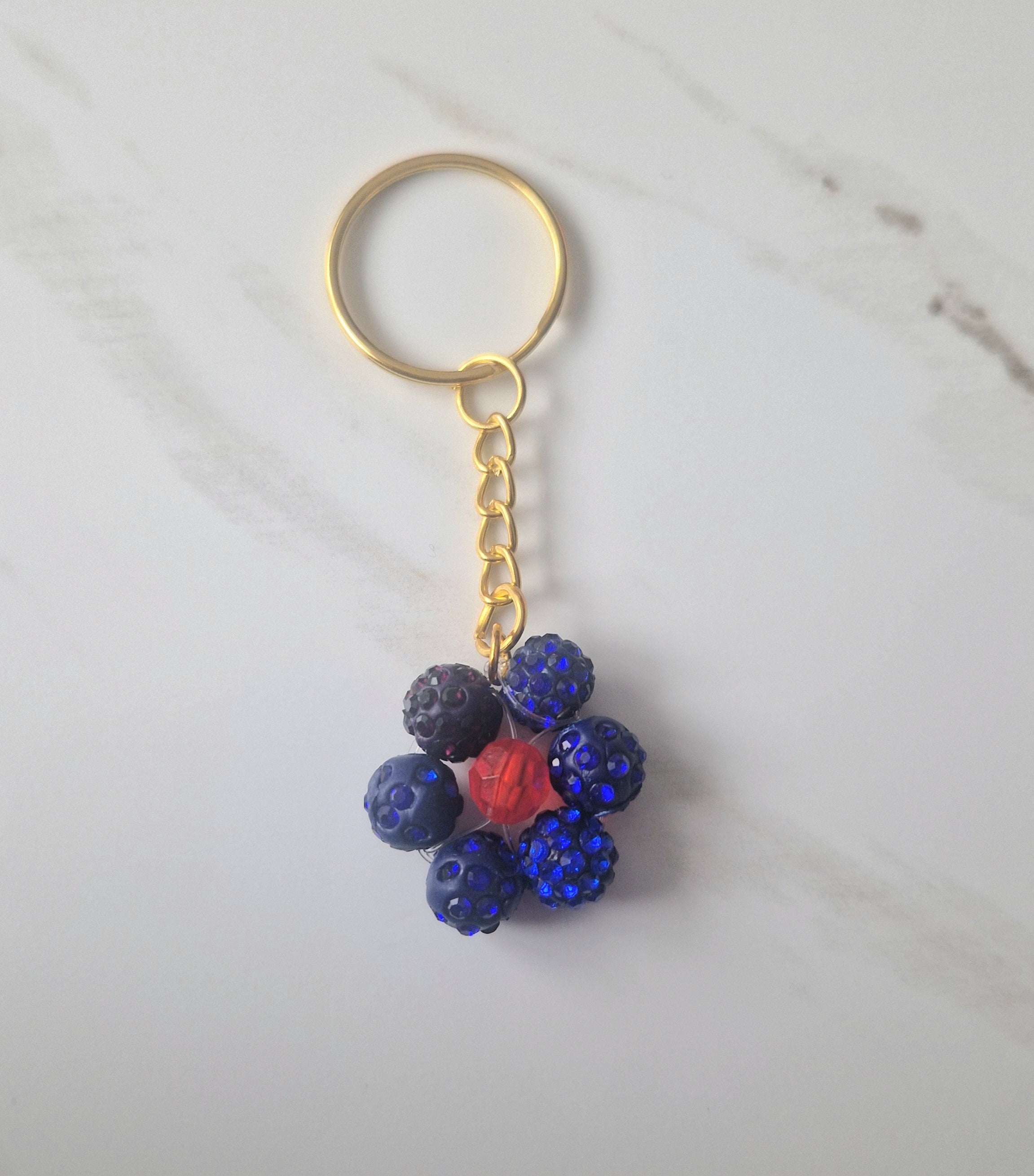 Handmade Blue Beaded Flower Keychain Medium